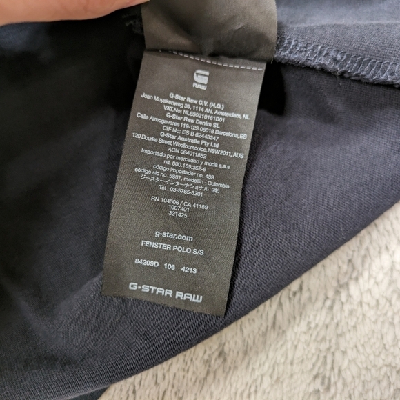 G-Star Raw Polo Shirt Men's L Blue Navy Fenster Short Sleeve Cotton Spellout - Picture 6 of 9